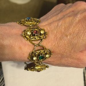 USA Stamped Vintage Multicolor Stone Bracelet. Used Condition, No Missing Stones